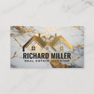 Real Estate   Residential   Gold Foil Marble Business Card