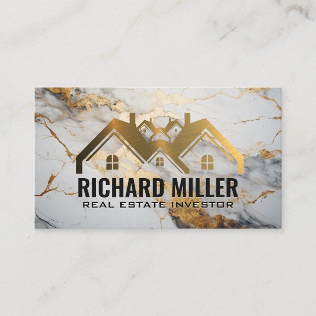 Real Estate | Residential | Gold Foil Marble Business Card (Front)
