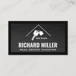 Real Estate Roof and Keys   Black Border Business Card