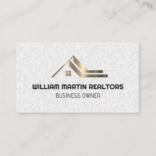 Real Estate Roof Gold Metallic   White Geometric Business Card