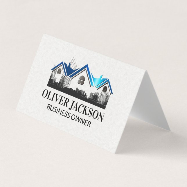Real Estate Roof logo | Building Schematics Business Card (Front)