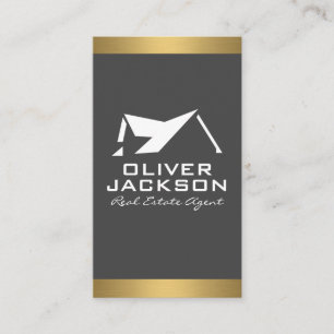 Real Estate Roof Logo   Gold Trim Business Card