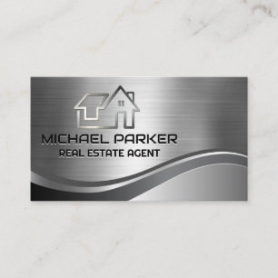 Real Estate Roof Logo   Home Metallic Business Card
