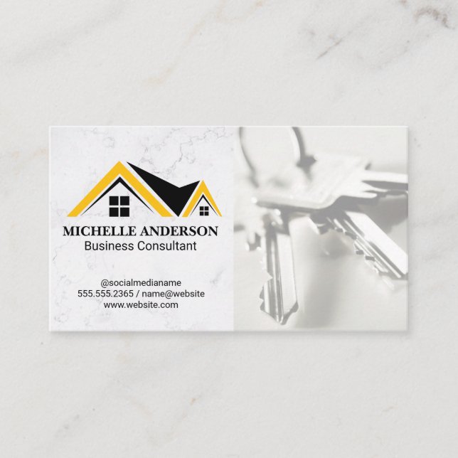 Real Estate Roof Logo | Keys Business Card (Front)