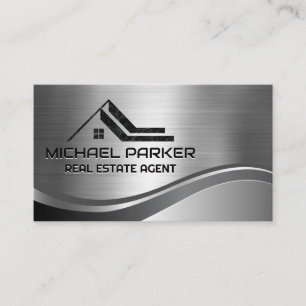 Real Estate Roof Logo   Metallic Business Card