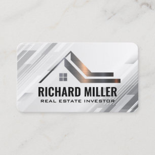 Real Estate Roof Metallic General Contractor Business Card