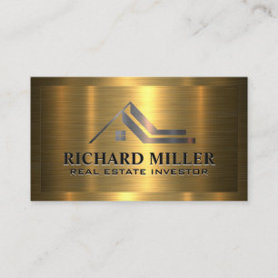 Real Estate Roof   Metallic Gold on Gold Business Card