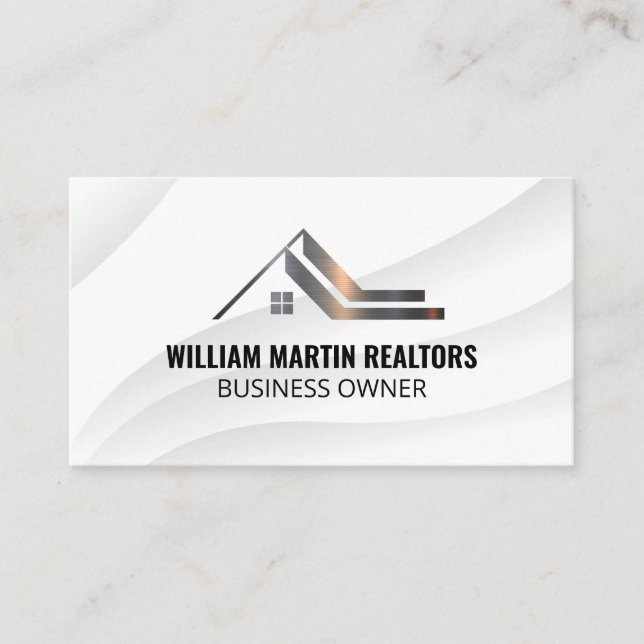Real Estate Roof Metallic Logo Business Card (Front)
