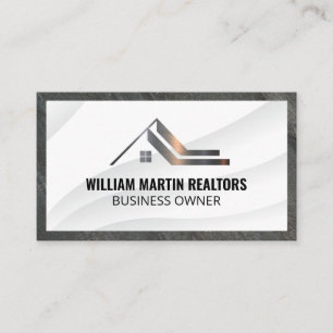 Real Estate Roof Metallic   Slate Border Business Card
