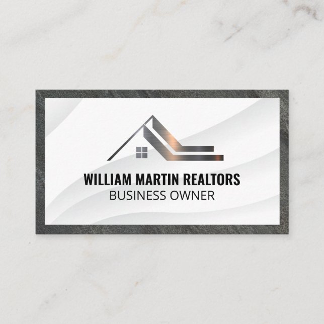 Real Estate Roof Metallic | Slate Border Business Card (Front)