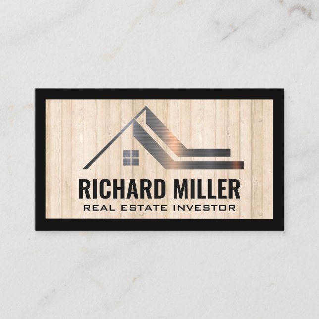 Real Estate Roof | Property | Wooden Boards Business Card (Front)