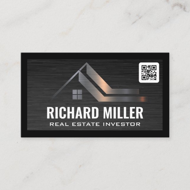 Real Estate Roof | QR Barcode Template Business Card (Front)