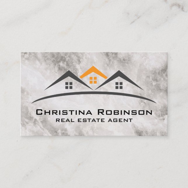 Real Estate Roof Top Logo | Marble Texture Business Card (Front)