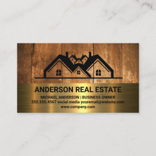 Real Estate Roof Top Logo Wood Metal Business Card