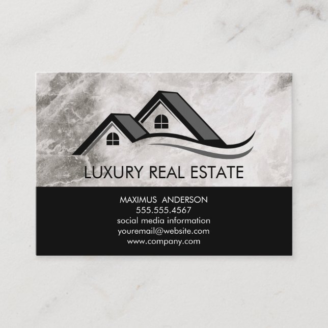 Real Estate Roof Top Marble Business Card (Front)