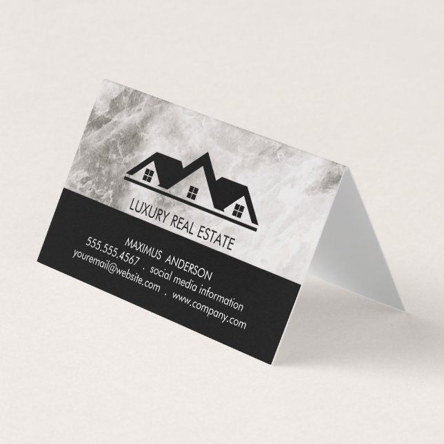 Real Estate Roof Top Marble Business Card (Front)