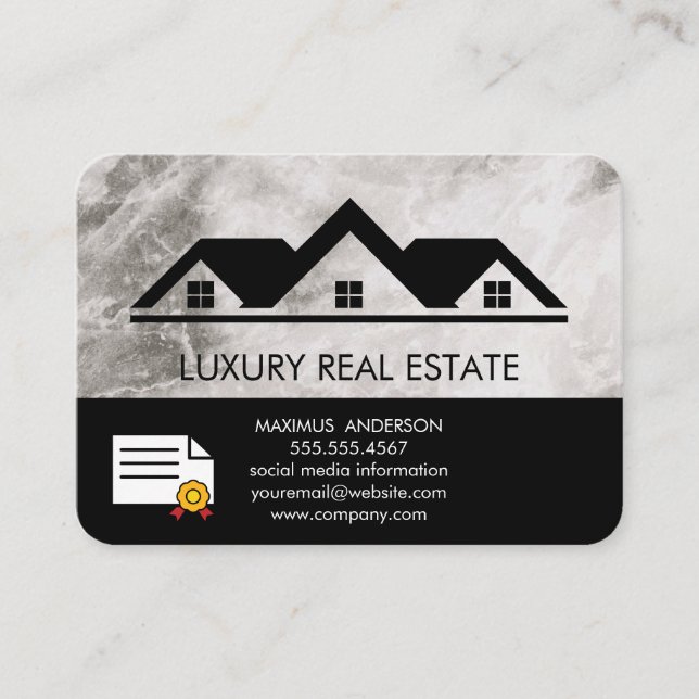 Real Estate Roof Top Marble Certified Business Card (Front)