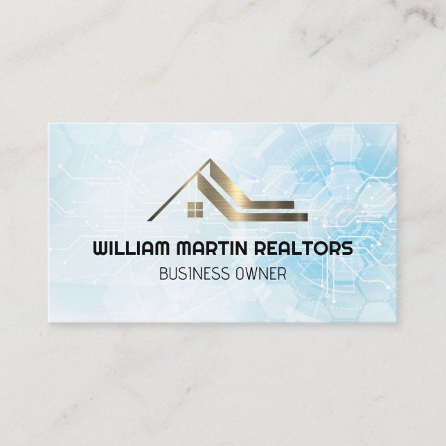 Real Estate Roof | White Geometric | Property Business Card (Front)