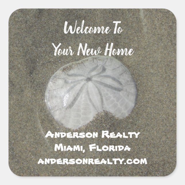 Real Estate Sand Dollar Coastal Home Sales Promo Square Sticker (Front)