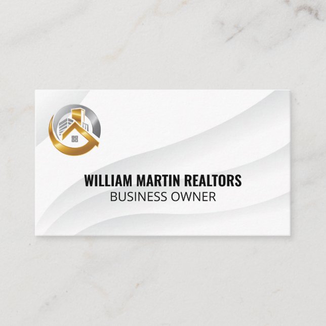 Real Estate Silver Gold Logo Business Card (Front)