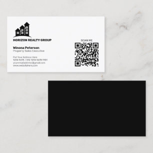 Real Estate Simple Black & White QR Code One Sided Business Card