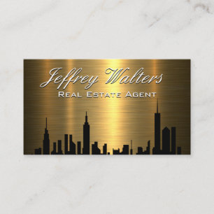 Real Estate Skyline   Gold Metallic Business Card