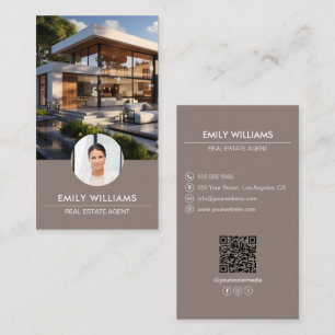 Real Estate Taupe Photo QR Code Social Media Business Card