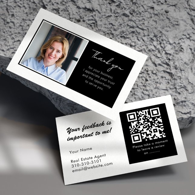 Real Estate Thank You and QR Code Review White Business Card (Creator Uploaded)