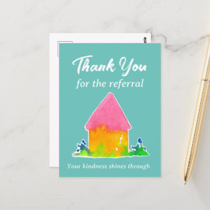Real Estate Thank You For Referral Pink House Postcard