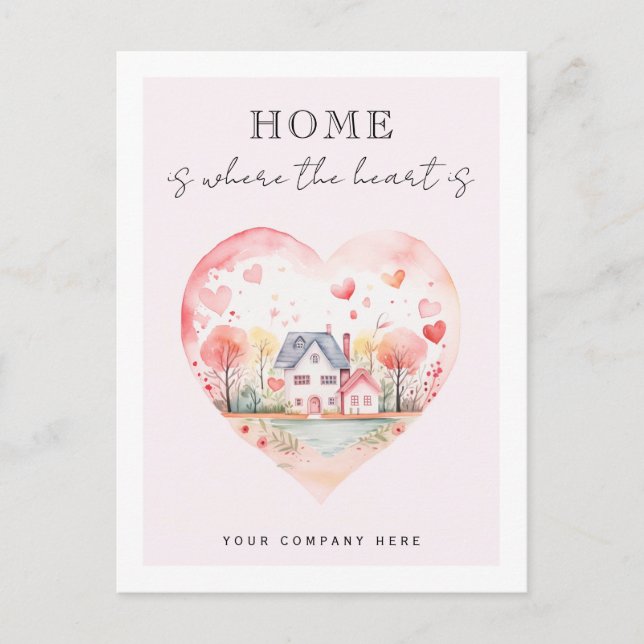 Real Estate Watercolor Heart Home  Postcard (Front)