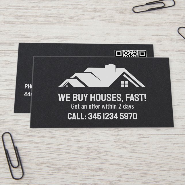 🏘️Real Estate We Buy Houses QR Premium Business Card (Real Estate Cards)