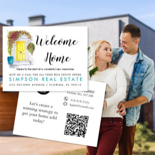 Real Estate Welcome watercolour Home Yellow Door Announcement Postcard
