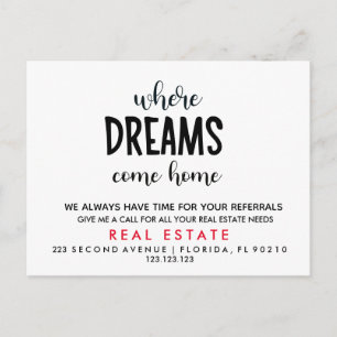 real estate Where dreams come home Announcement Postcard