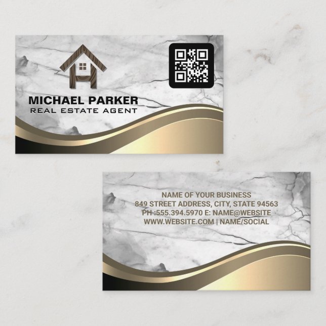 Real Estate Wood Home Logo | Qr Code Business Card (Front/Back)