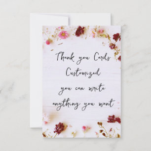Real Floral Flat Thank You Card, customised Card
