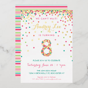 Real Foil 8th Birthday Invitations, Pink Confetti