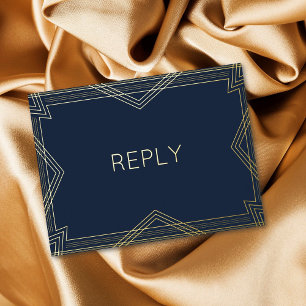 Real Foil Art Deco Geometric Gold Foil Meal RSVP  Invitation Postcard