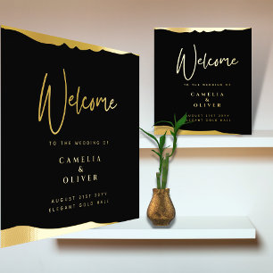 REAL FOIL Black Gold Elegant Wedding Welcome Sign