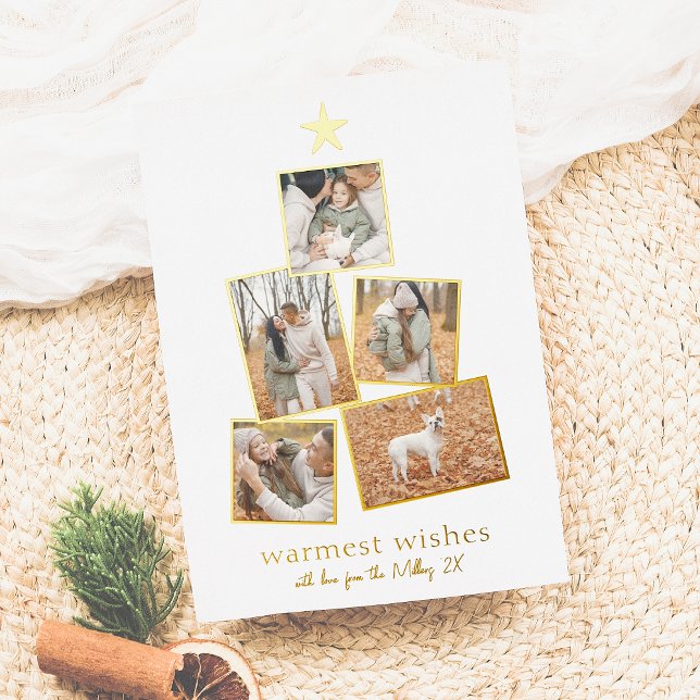 Real Foil | Boho Christmas Tree 5 Photo Collage Foil Holiday Card (Creator Uploaded)
