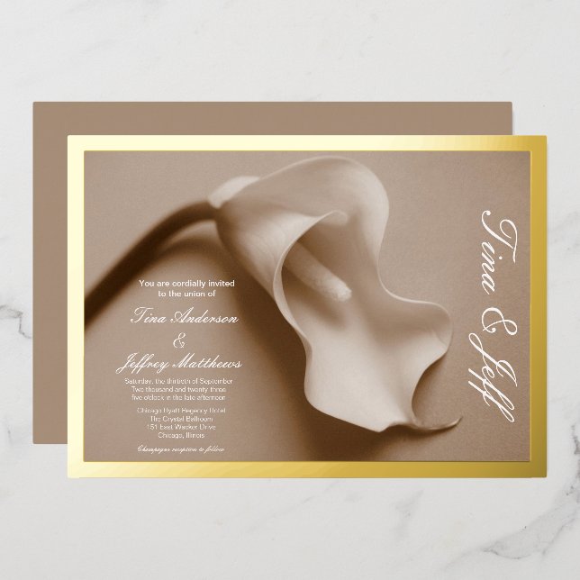 real foil calla lily wedding invitation (Front/Back)