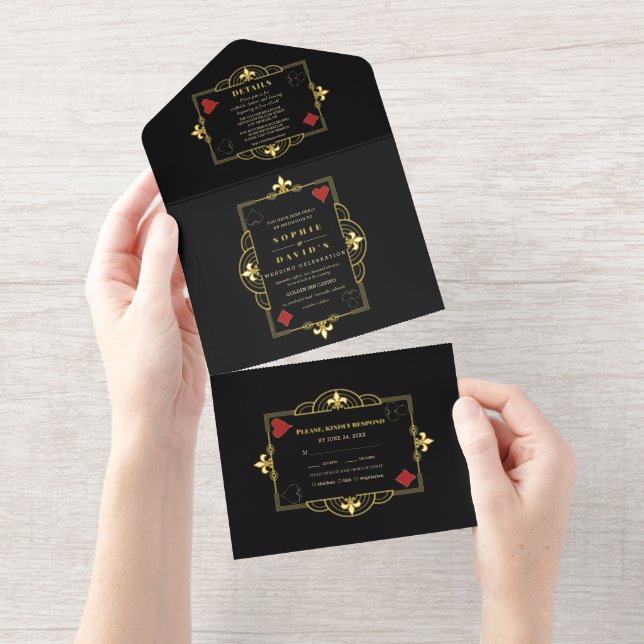 Real Foil Casino Poker Vegas Art Deco Wedding All In One Invitation (Tearaway)