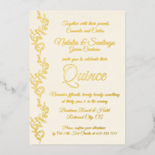 Real Foil Champagne Gold Twins Quince Invitation