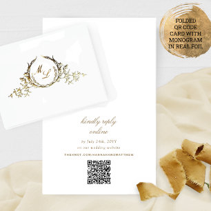 Real Foil Chic Calligraphy Monogram RSVP QR Code Card
