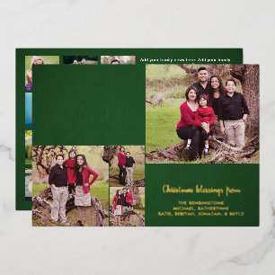 REAL Foil Christian Verse Green Photo Collage Foil Holiday Card