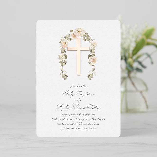 Real Foil Cross Baptism Invitation (Standing Front)
