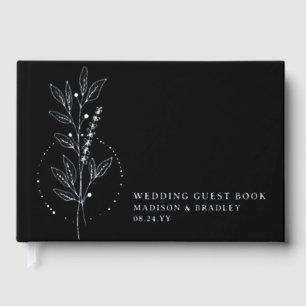 Real Foil Elegant Black Boho Floral Wedding Guest Book