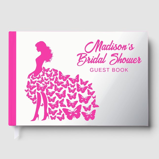 Real Foil Elegant Bride Bridal Shower Silver Pink Guest Book (Front)
