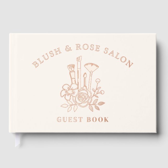 Real Foil Elegant Floral Black Makeup Business Guest Book (Front)