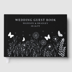 Real Foil Elegant Floral Black Wedding Guest Book