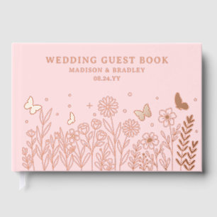 Real Foil Elegant Floral Pink Wedding Guest Book